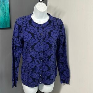 Isaac‎ Mizrahi Live Women Small Purple Floral Knit Button Cardigan Preppy Career